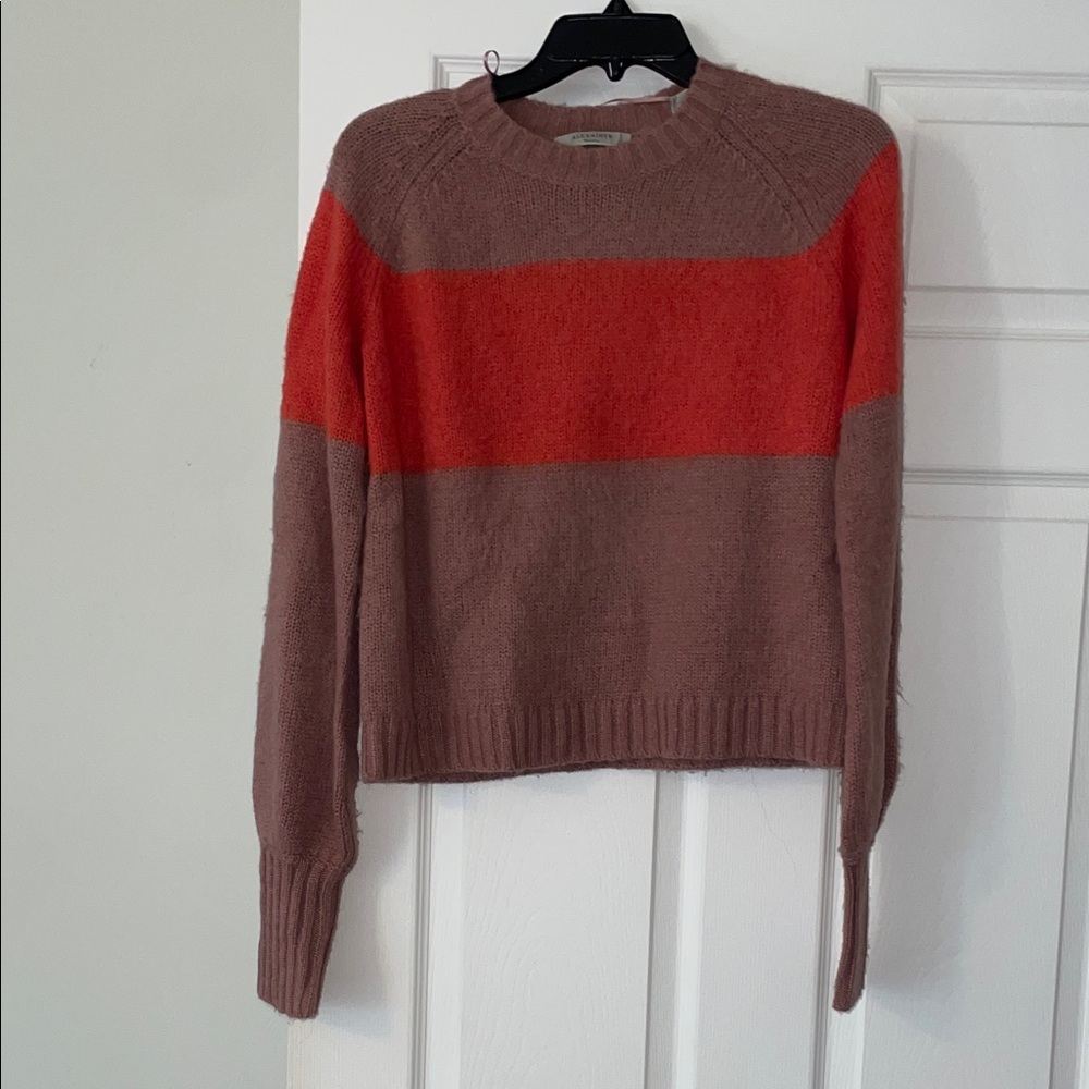 All Saints Red and Brown Crew Neck Sweater